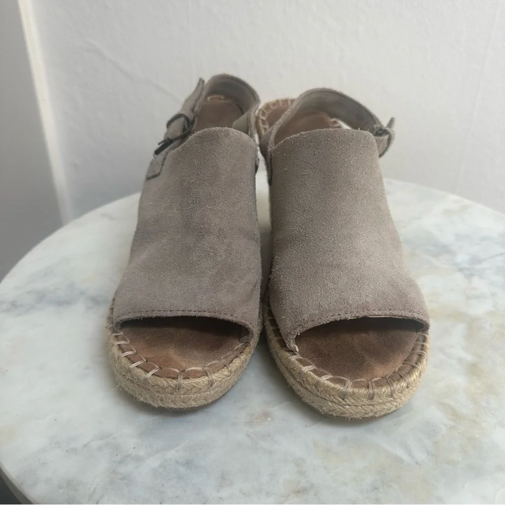 TOMS | Monica Suede Wedge Espadrille Sandals Desert Taupe Womens Size 7.5